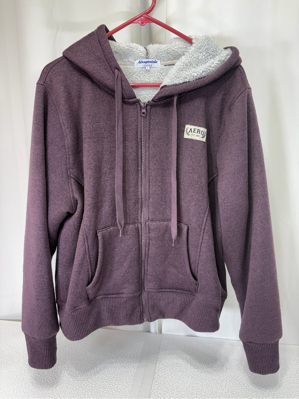 Aeropostale Plum Sherpa-Lined Zip Hoodie Jacket 4036